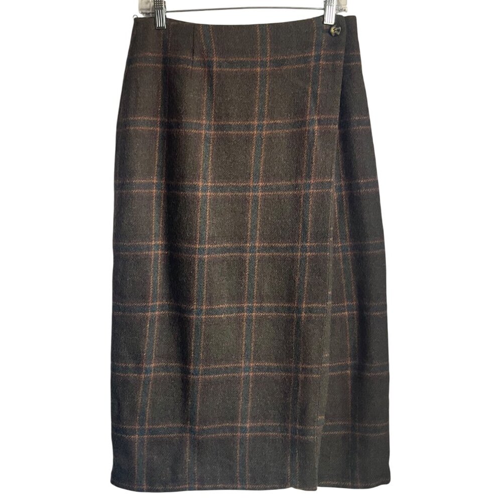 Vintage G.H. Bass & Co. Wool Blend Plaid Wrap Pencil Midi Skirt Old Money*Read